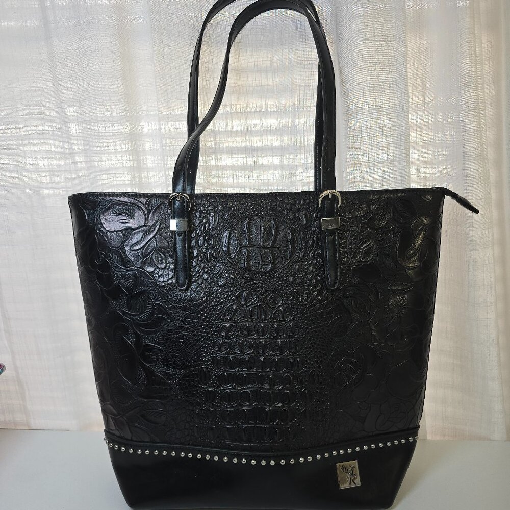 Angel Ranch Black Purse Western Alligator Rose Print Concealed Carry Tote NEW